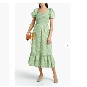 HVN Gingham Poplin Midi Dress